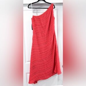 Tadashi Shoji coral one shoulder dress with asymmetrical hem size 14
